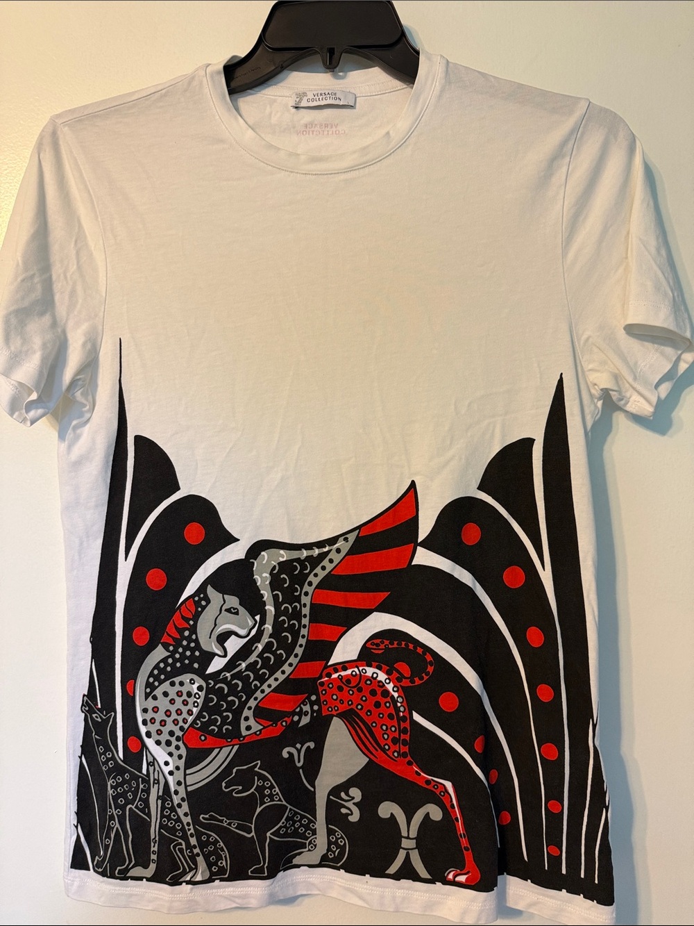 Versace collection White Graphic Men's T-Shirt with Black & Red Mythic Design
